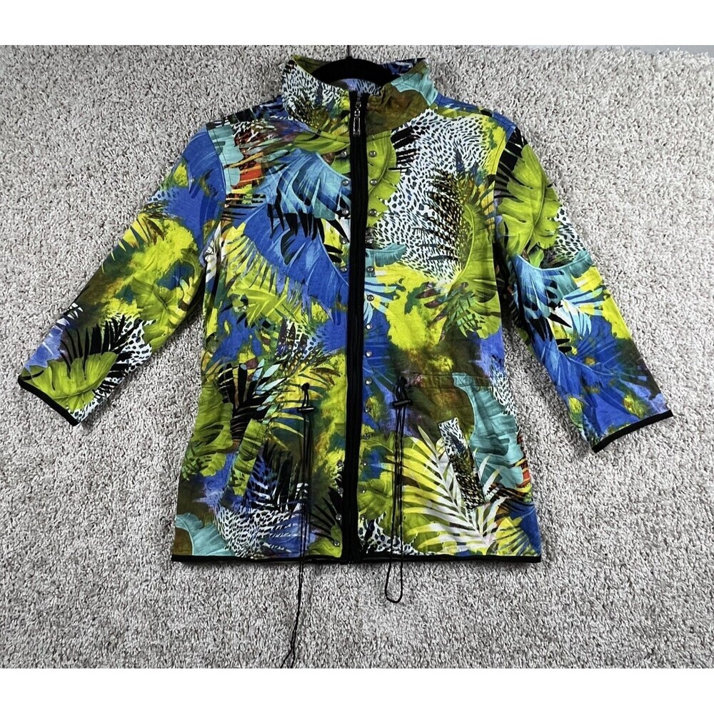 Onque Casuals Jacket Women Medium Casual Jungle Light Weight Full Zip Blue Green